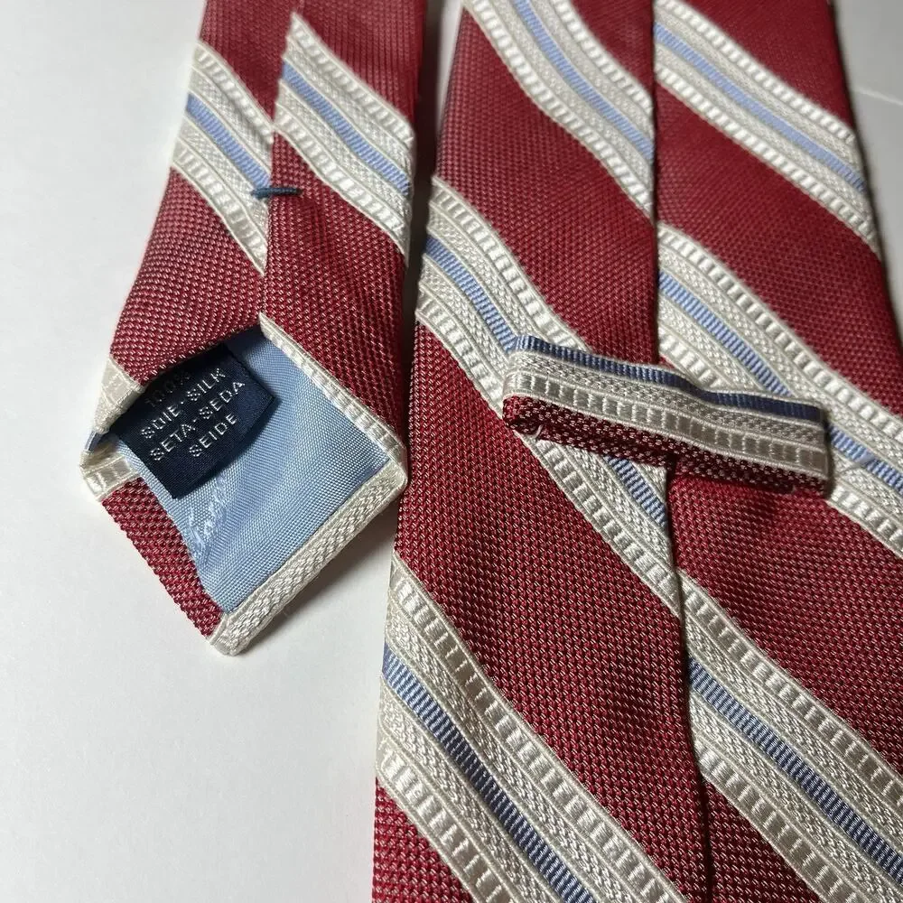 Faconnable Necktie Red Blue White Striped Silk Hand Made in Italy Tie Textured